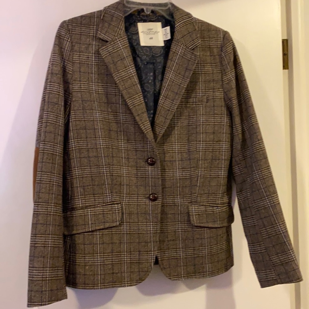 H&M plaid blazer with elbow patches